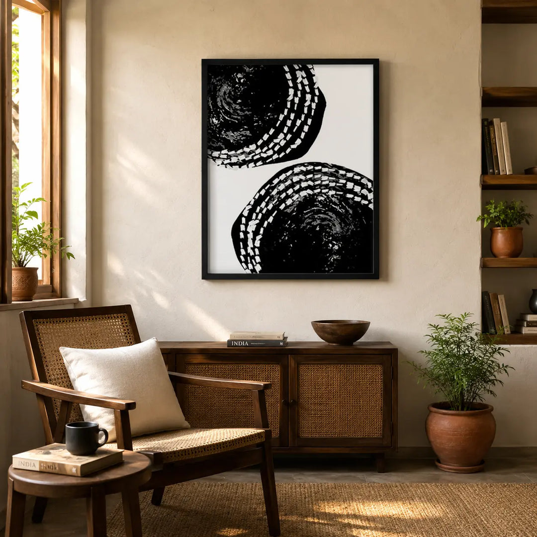 Black and White artwork placed in an indian room