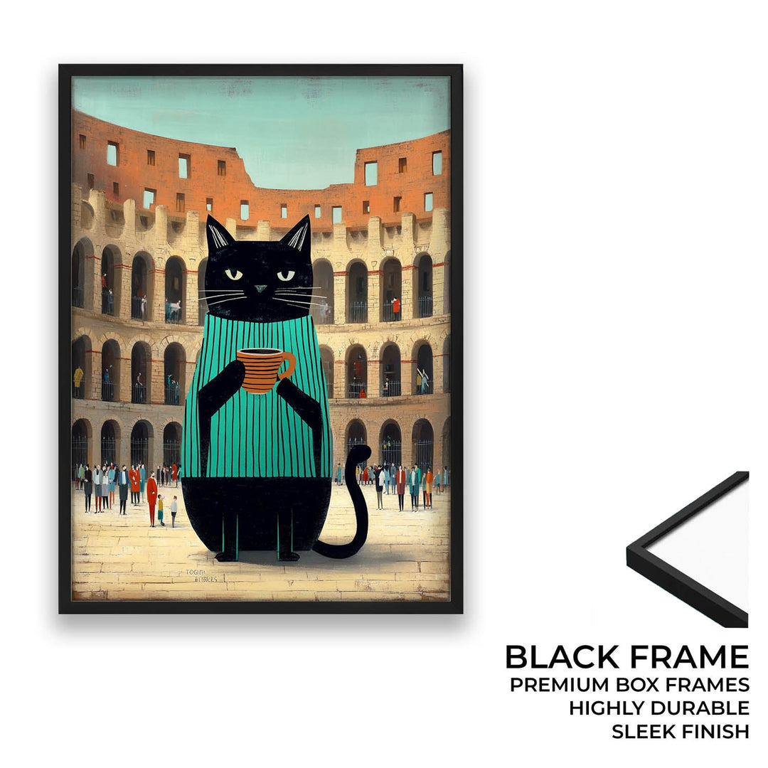 standing cat holding a cup of coffee  