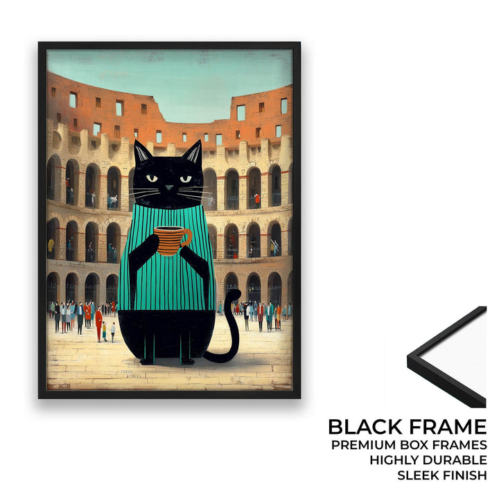 standing cat holding a cup of coffee  