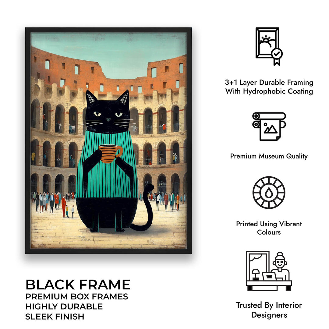 standing cat holding a cup of coffee  