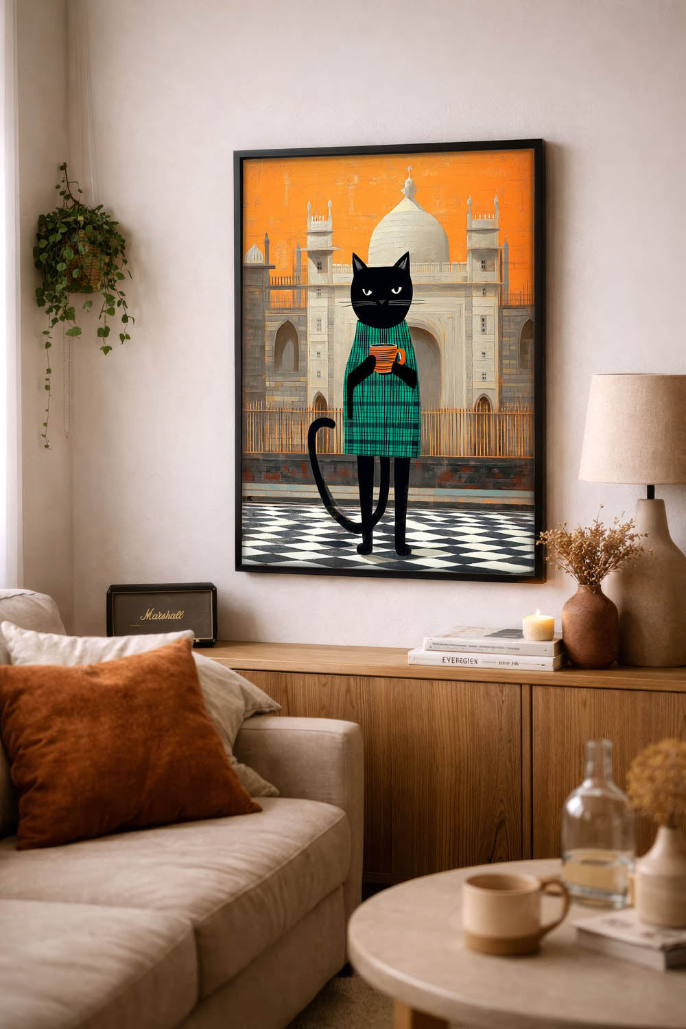 standing cat holding a cup of coffee  