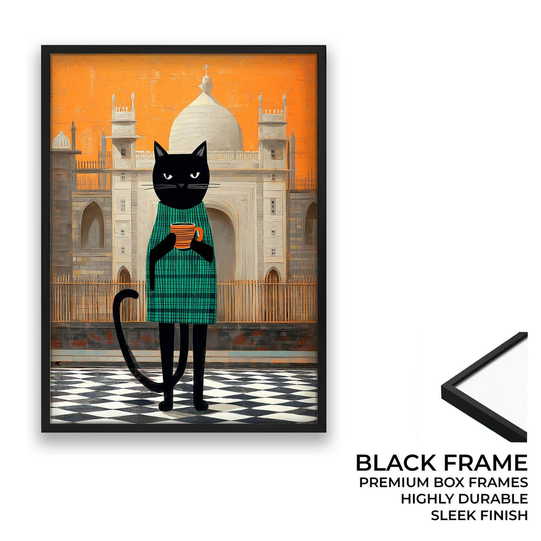 standing cat holding a cup of coffee  