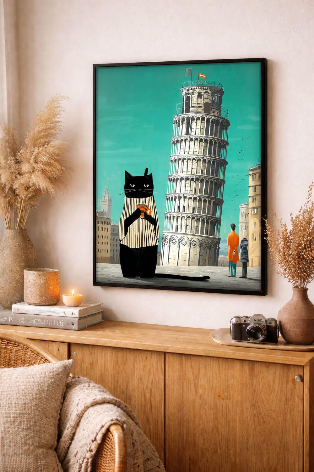 standing cat holding a cup of coffee  