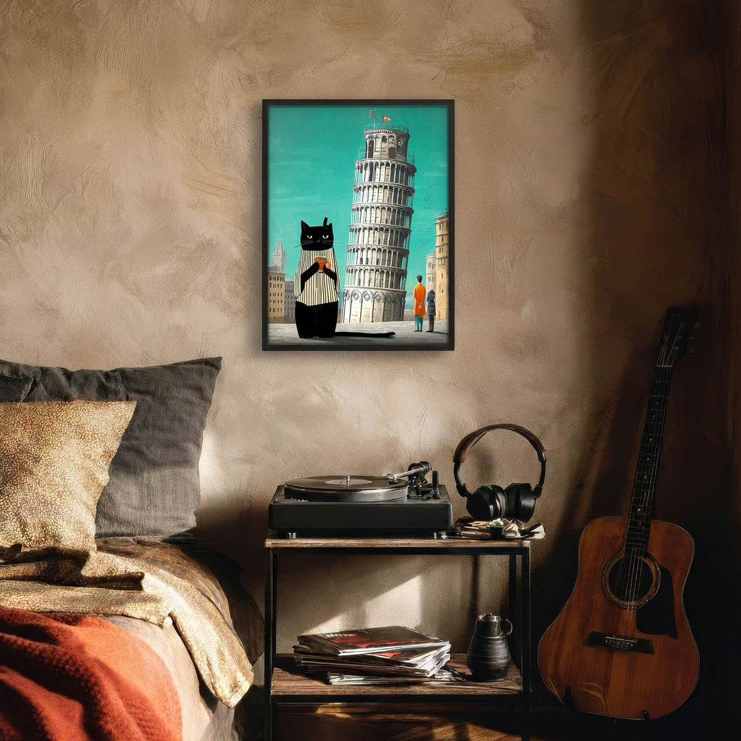 standing cat holding a cup of coffee  