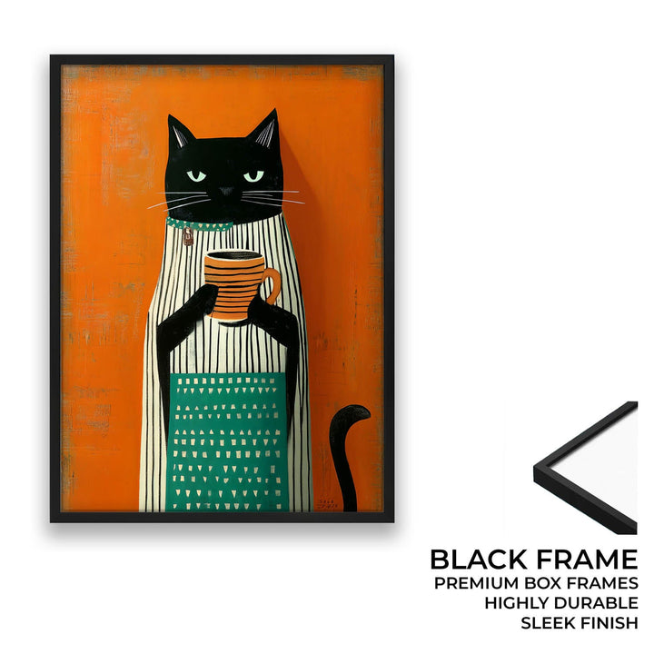 standing cat holding a cup of coffee  