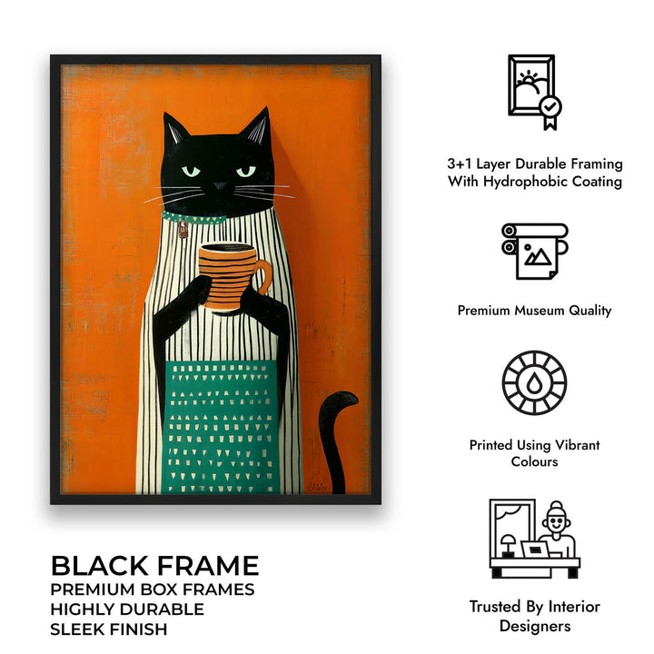 standing cat holding a cup of coffee  