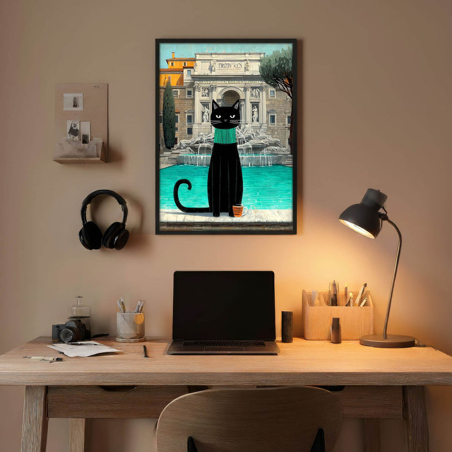 standing cat holding a cup of coffee  