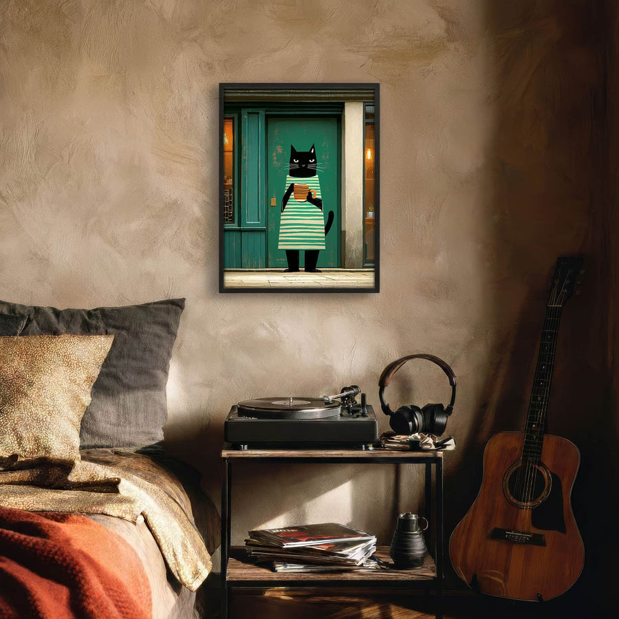 standing cat holding a cup of coffee  