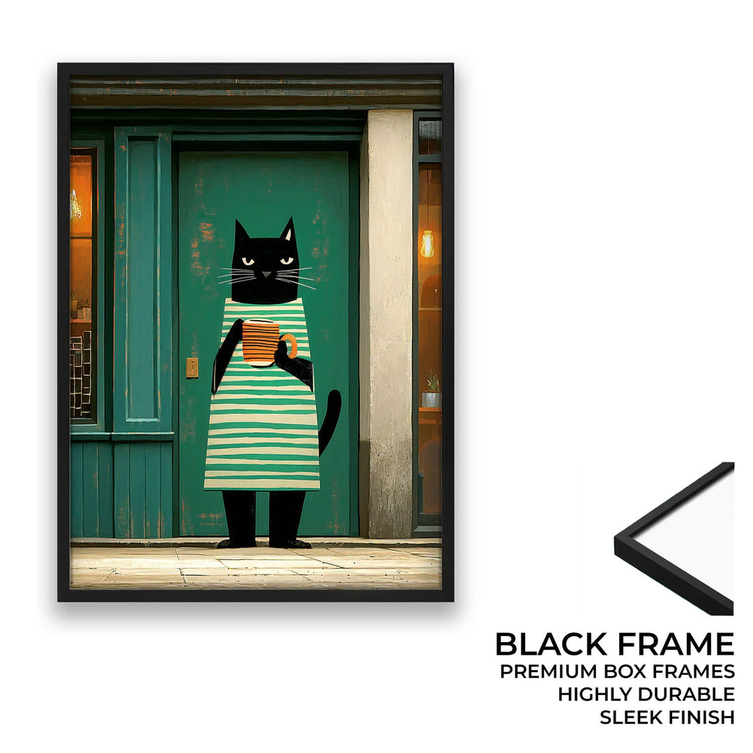 standing cat holding a cup of coffee  