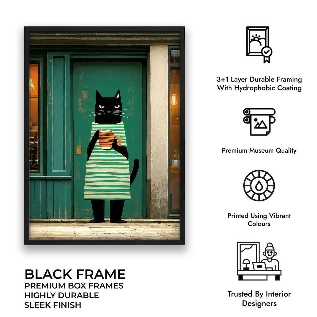 standing cat holding a cup of coffee  