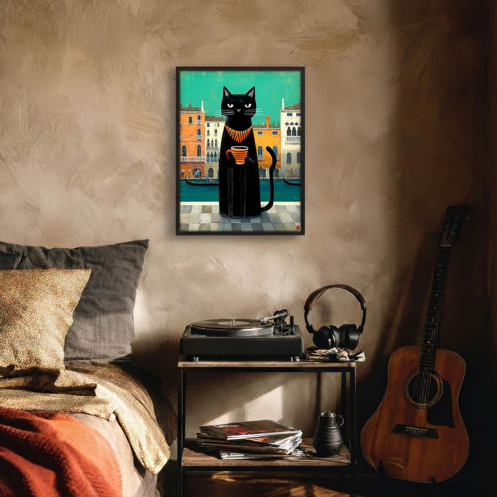 standing cat holding a cup of coffee  