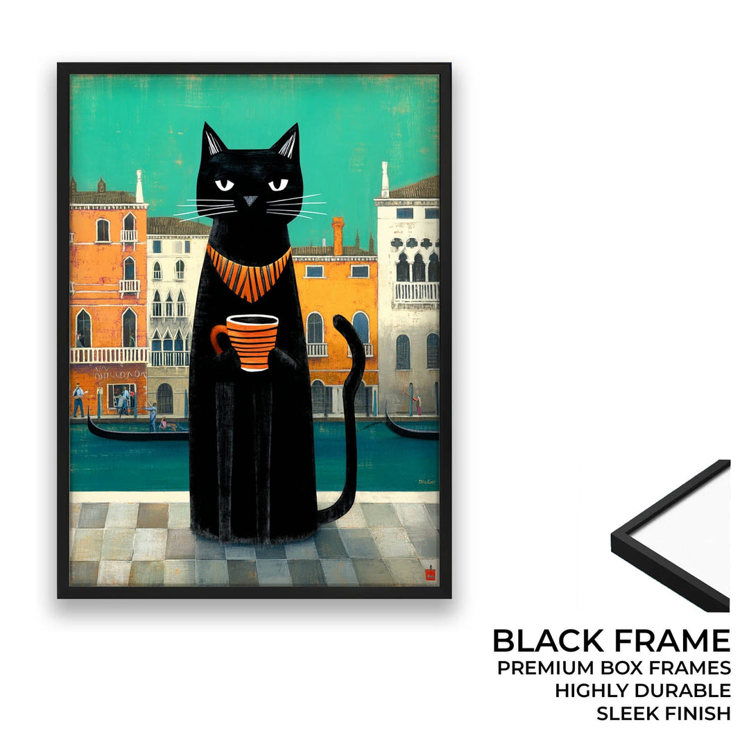 standing cat holding a cup of coffee  