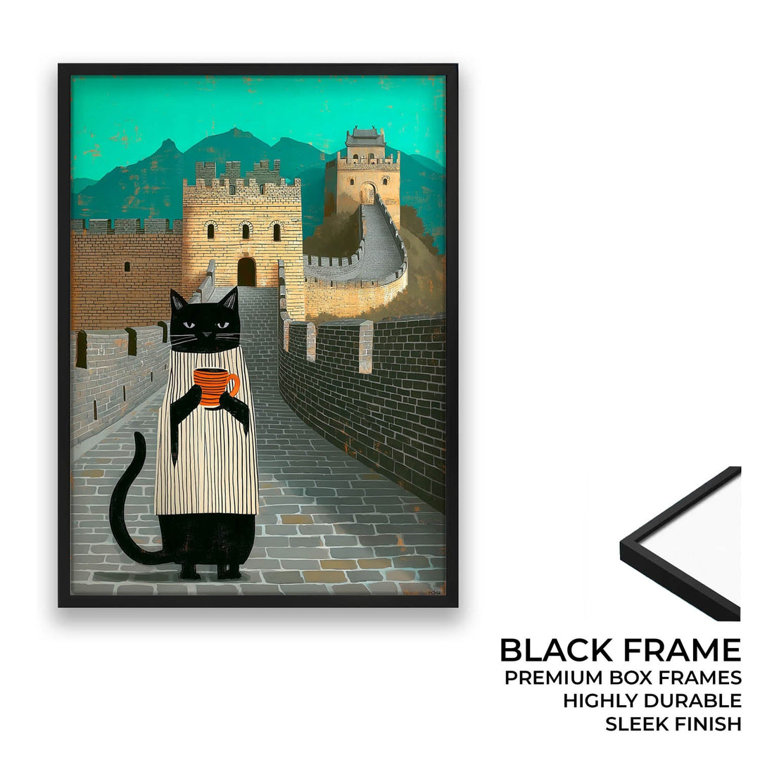 standing cat holding a cup of coffee  