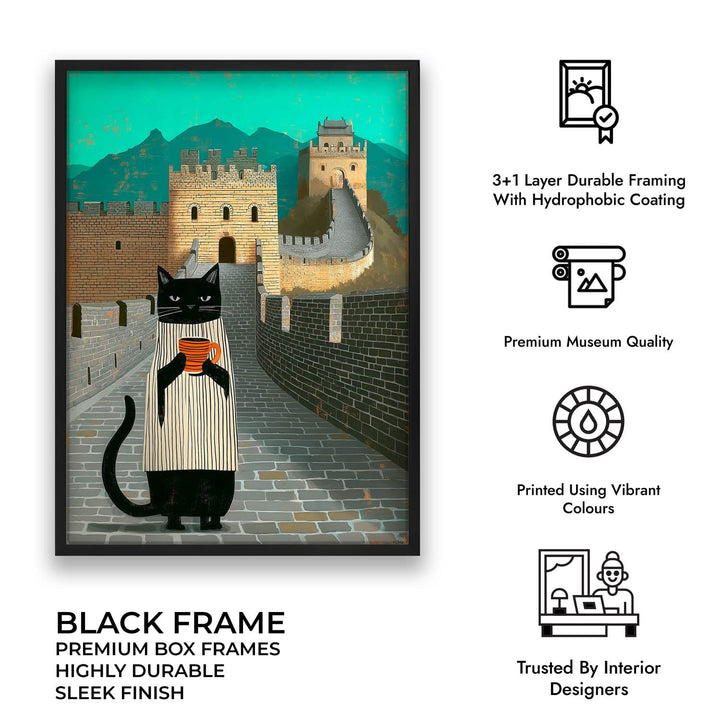 standing cat holding a cup of coffee  