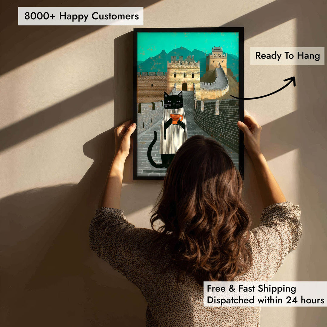 standing cat holding a cup of coffee  