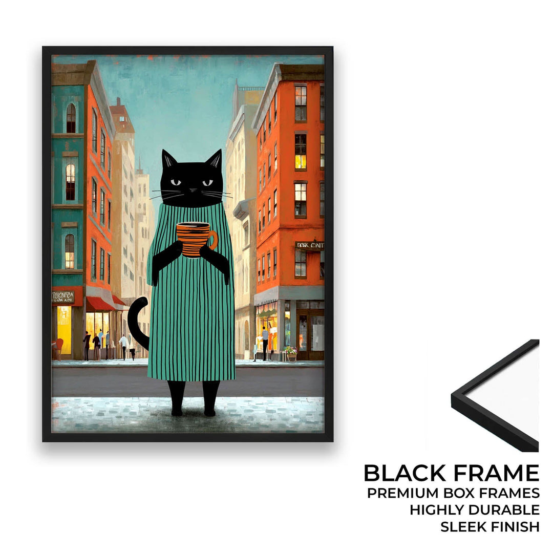 standing cat holding a cup of coffee  