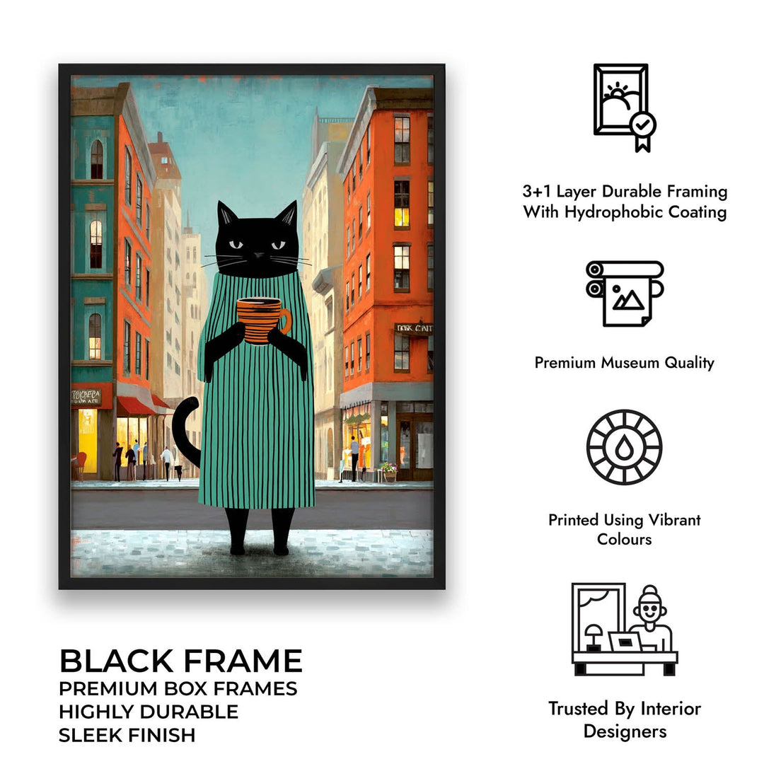 standing cat holding a cup of coffee  