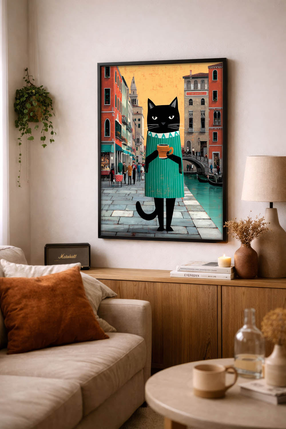 standing cat holding a cup of coffee  