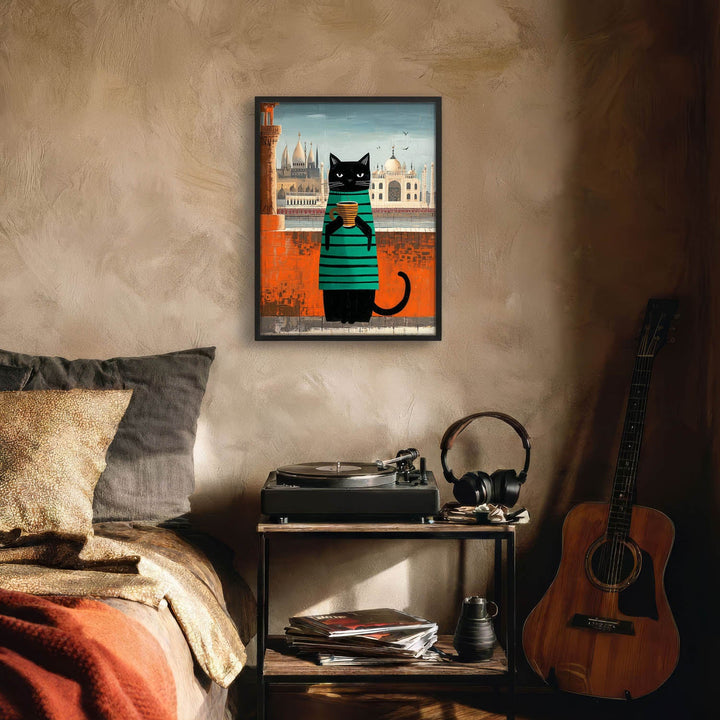 standing cat holding a cup of coffee  