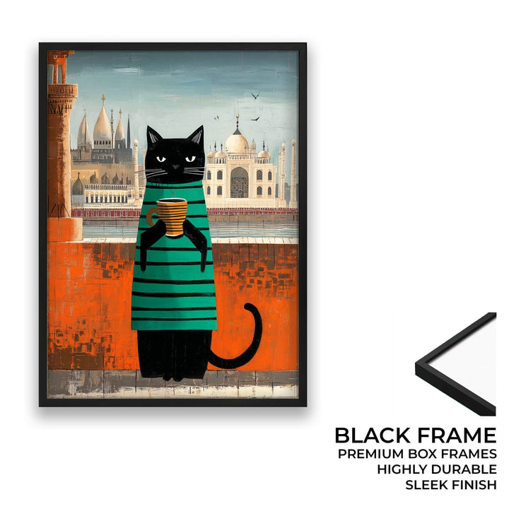 standing cat holding a cup of coffee  