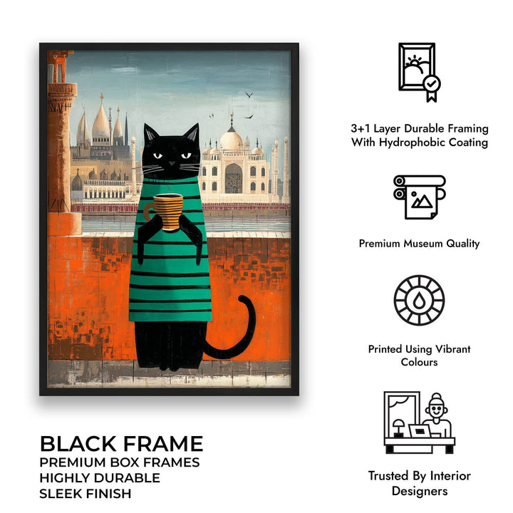 standing cat holding a cup of coffee  