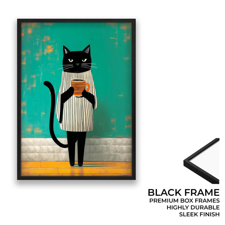 standing cat holding a cup of coffee  