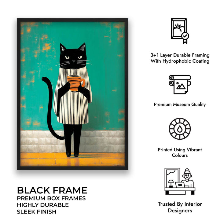 standing cat holding a cup of coffee  