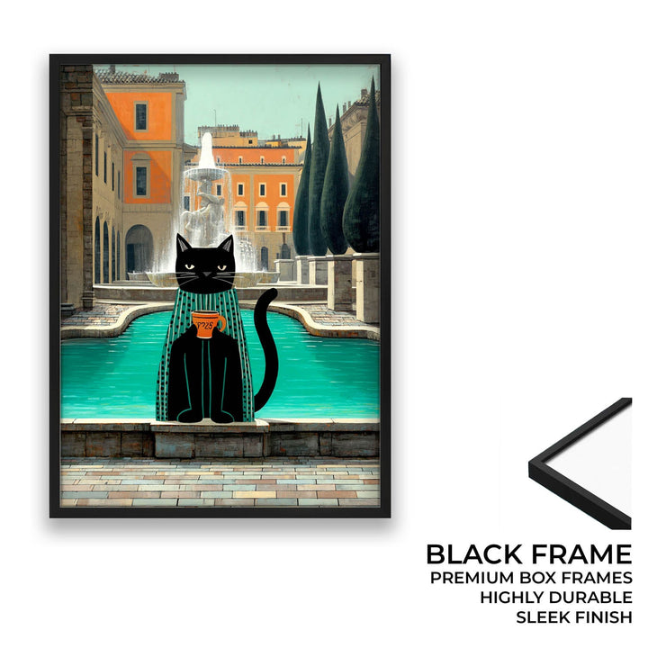 standing cat holding a cup of coffee  