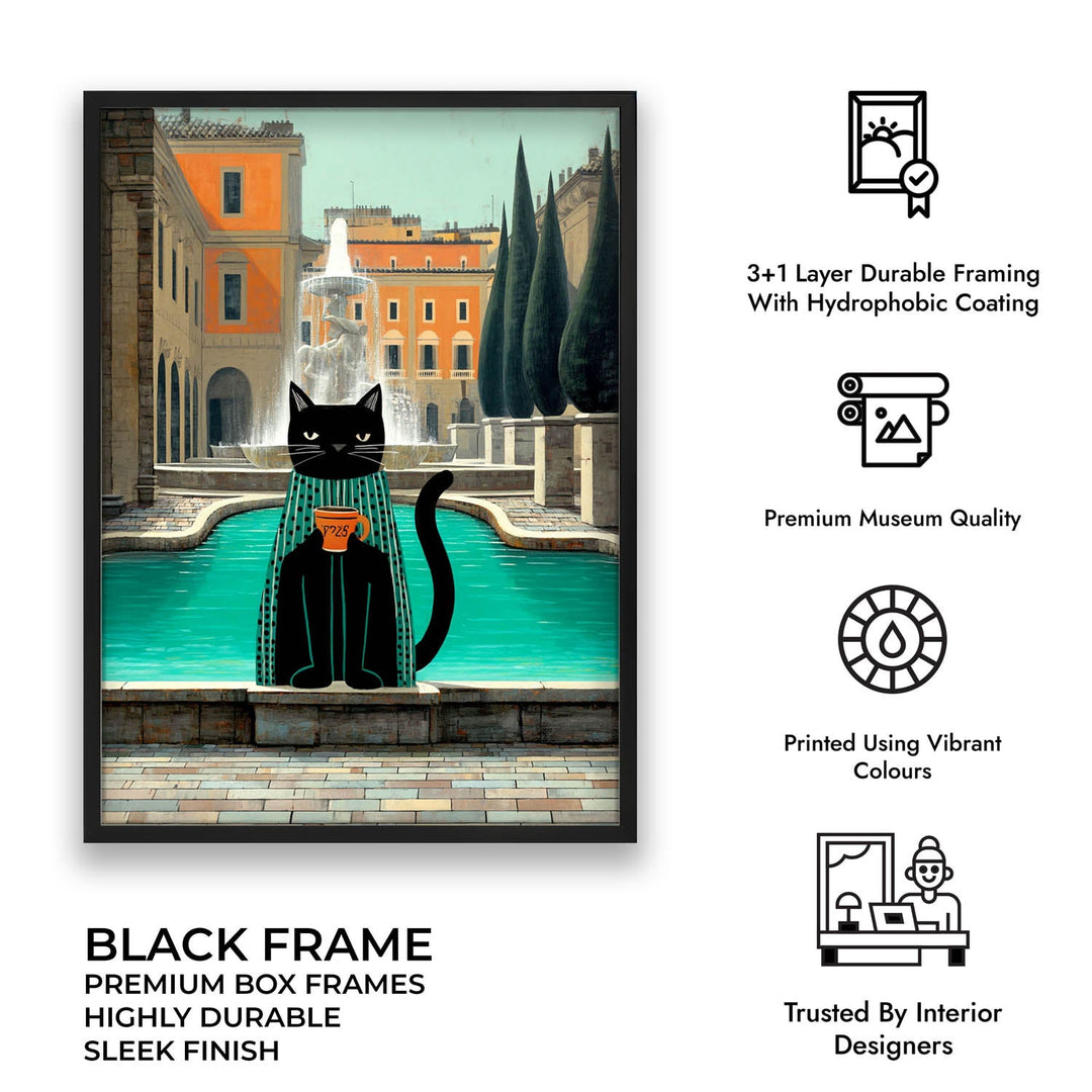 standing cat holding a cup of coffee  