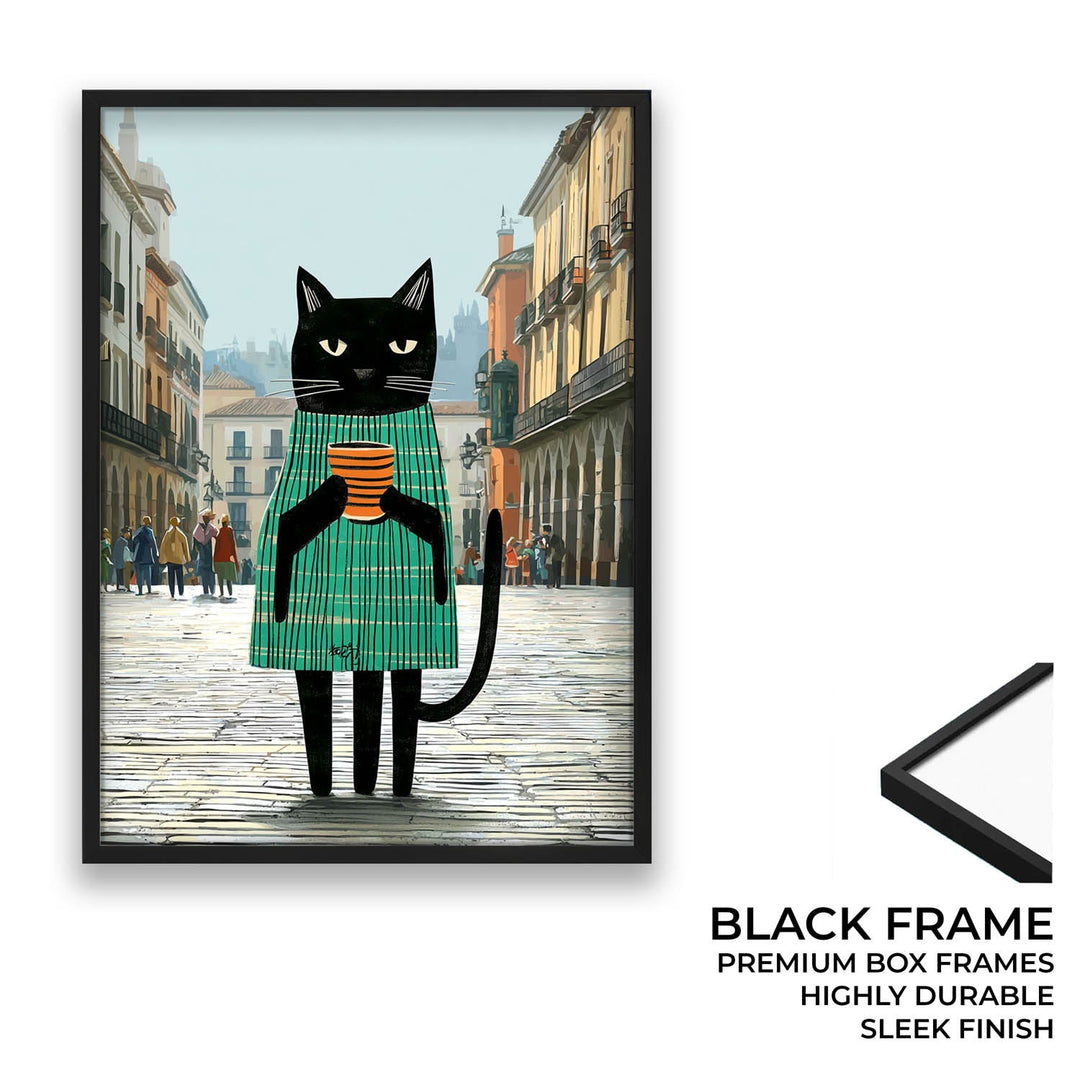 standing cat holding a cup of coffee  