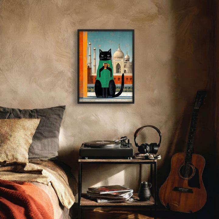 standing cat holding a cup of coffee  