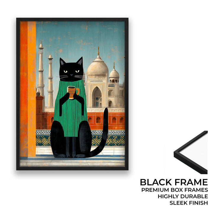 standing cat holding a cup of coffee  