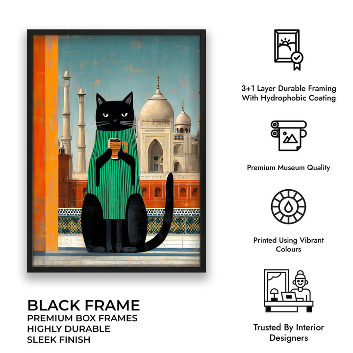 standing cat holding a cup of coffee  