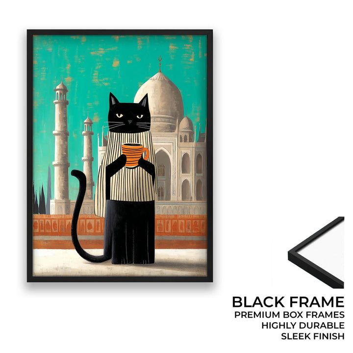 standing cat holding a cup of coffee  