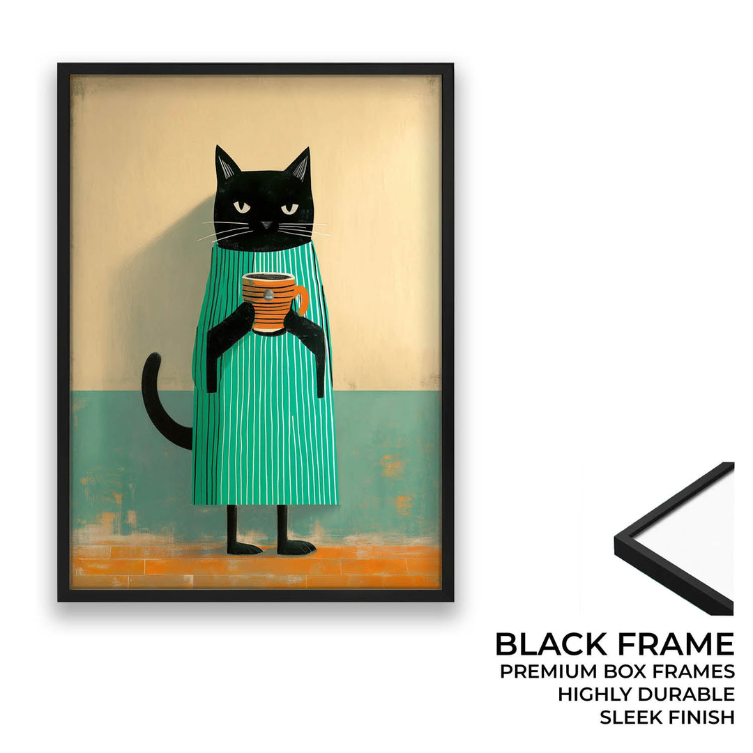 standing cat holding a cup of coffee  