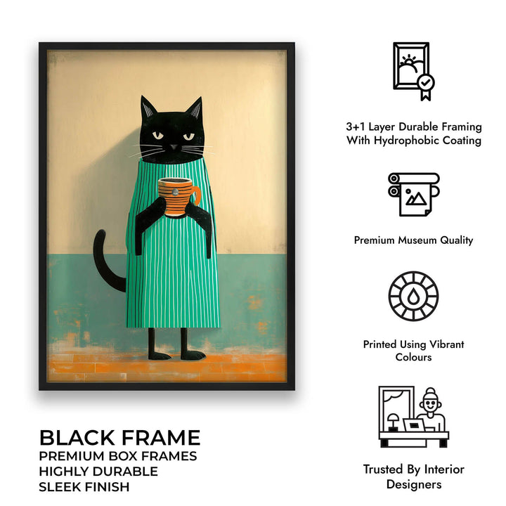 standing cat holding a cup of coffee  