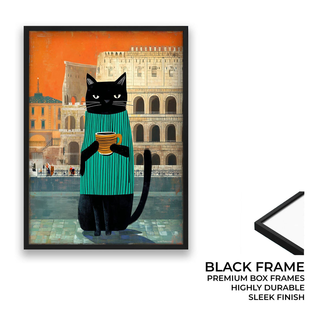 standing cat holding a cup of coffee  