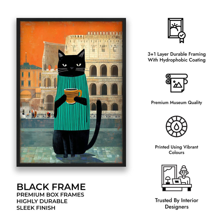 standing cat holding a cup of coffee  