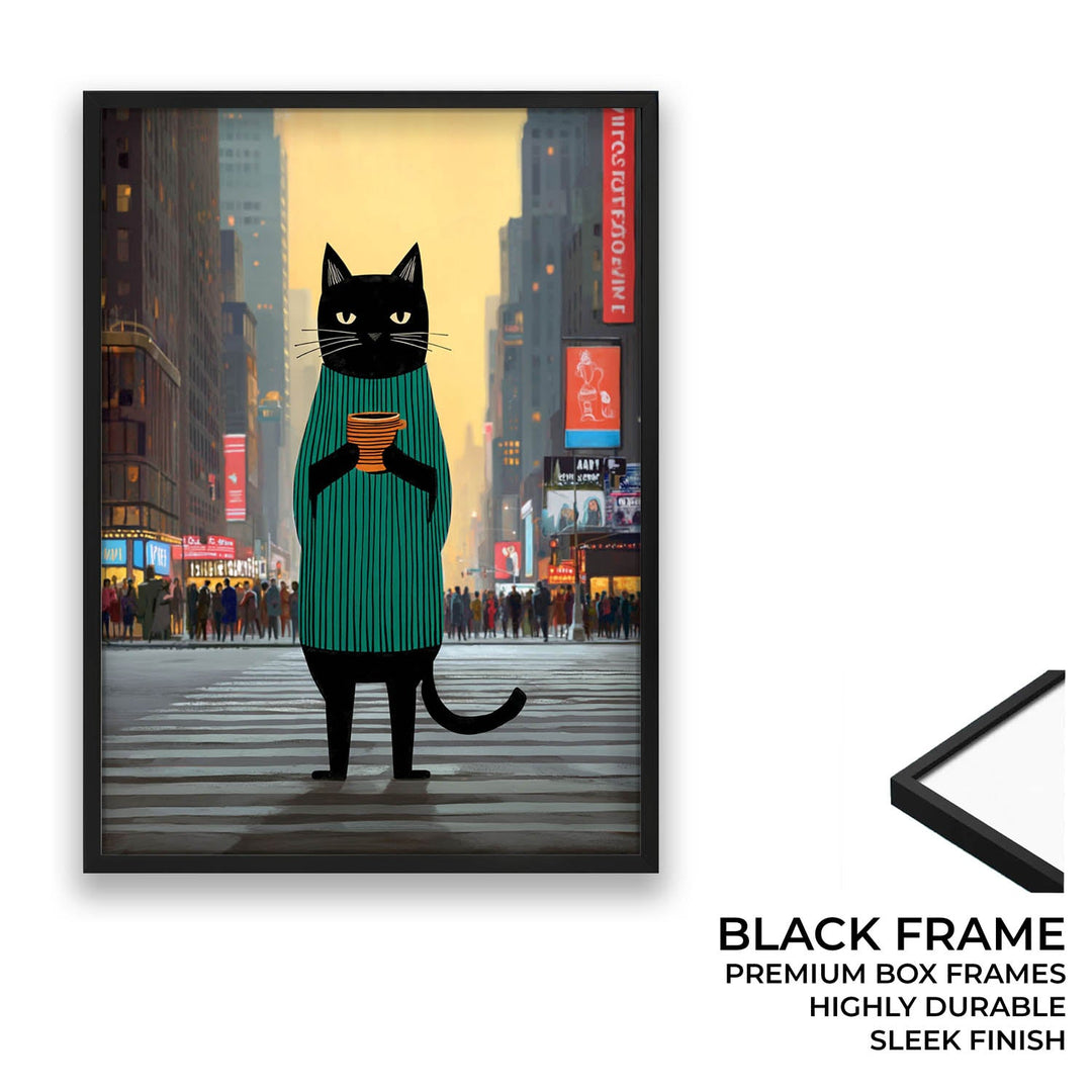 standing cat holding a cup of coffee  