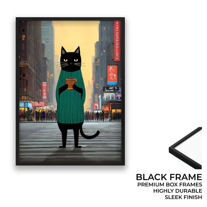 standing cat holding a cup of coffee  