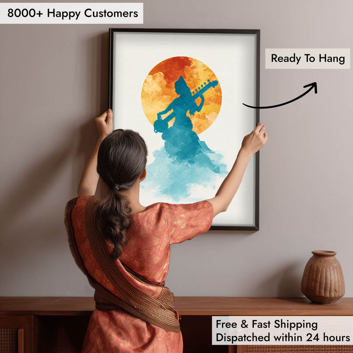 Divine Saraswati Painting – Goddess of Wisdom Wall Art