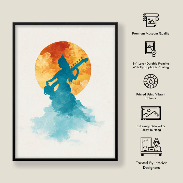 Divine Saraswati Painting – Goddess of Wisdom Wall Art