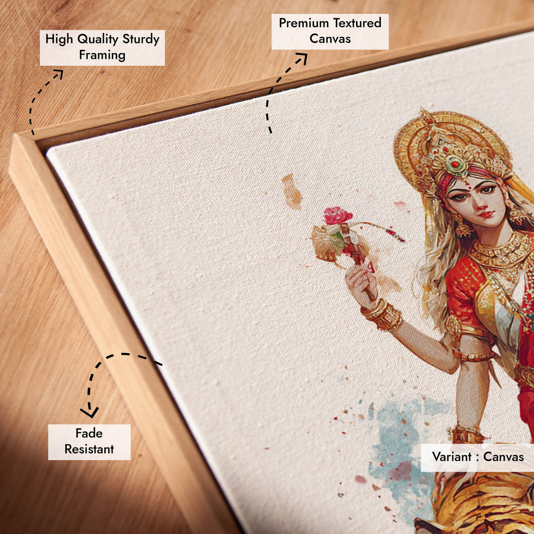Durga with Tiger Painting – Divine Shakti Wall Art