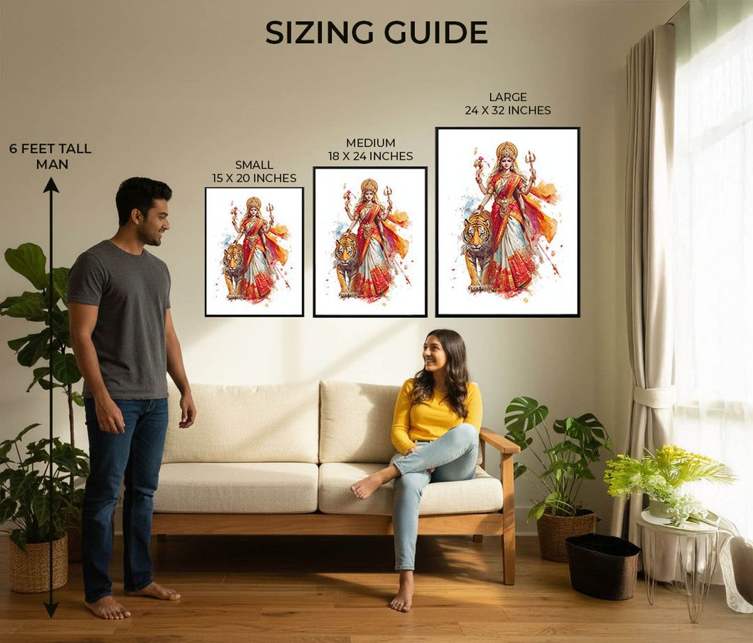 Durga with Tiger Painting – Divine Shakti Wall Art