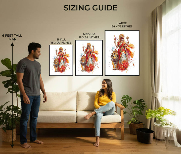 Durga with Tiger Painting – Divine Shakti Wall Art