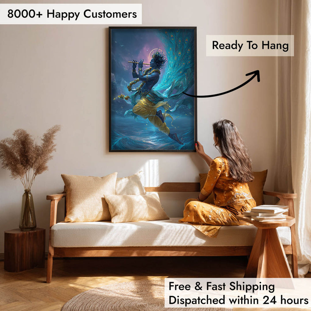 Ethereal Krishna Painting – Flute Wall Art