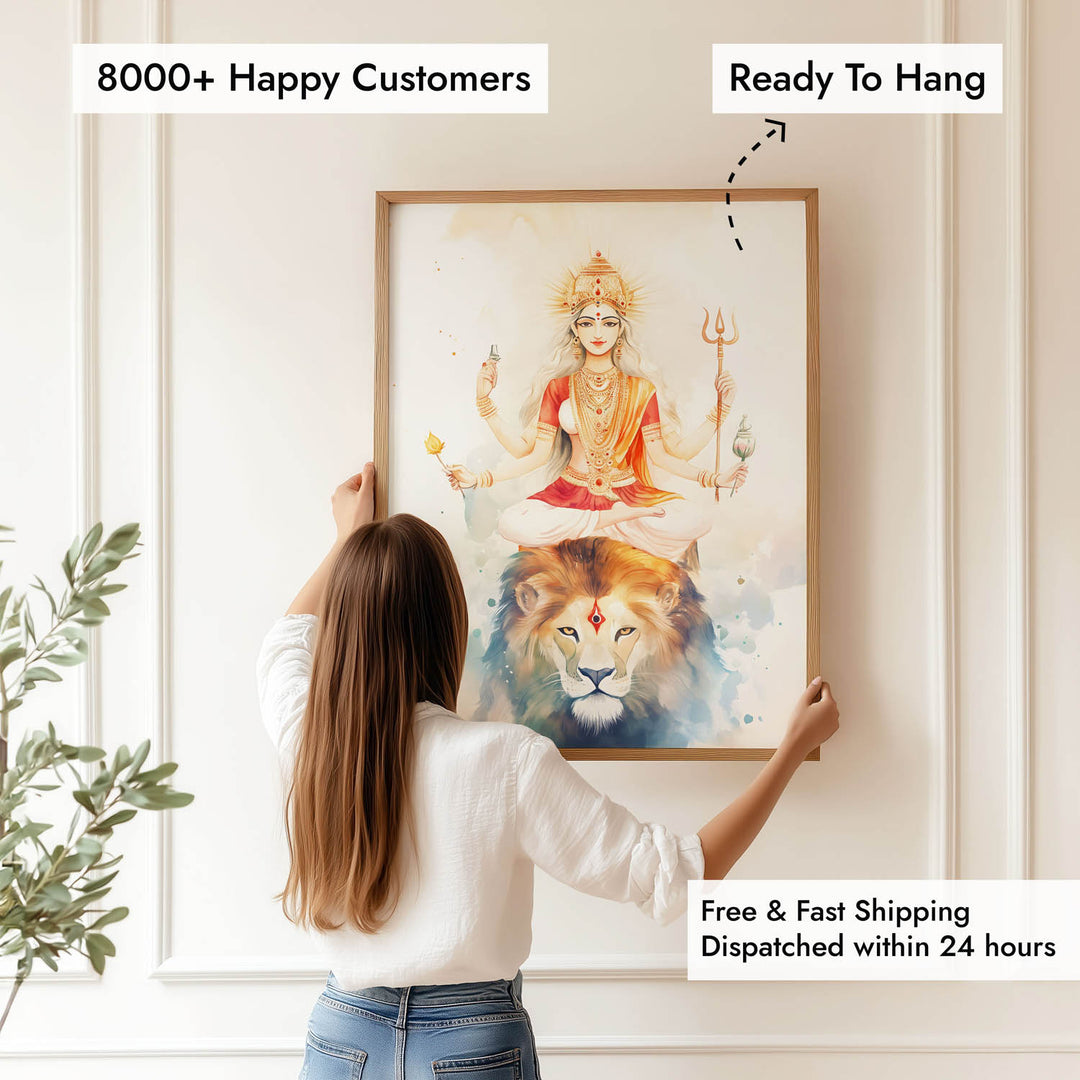 Goddess Durga on Lion - Vastu Painting