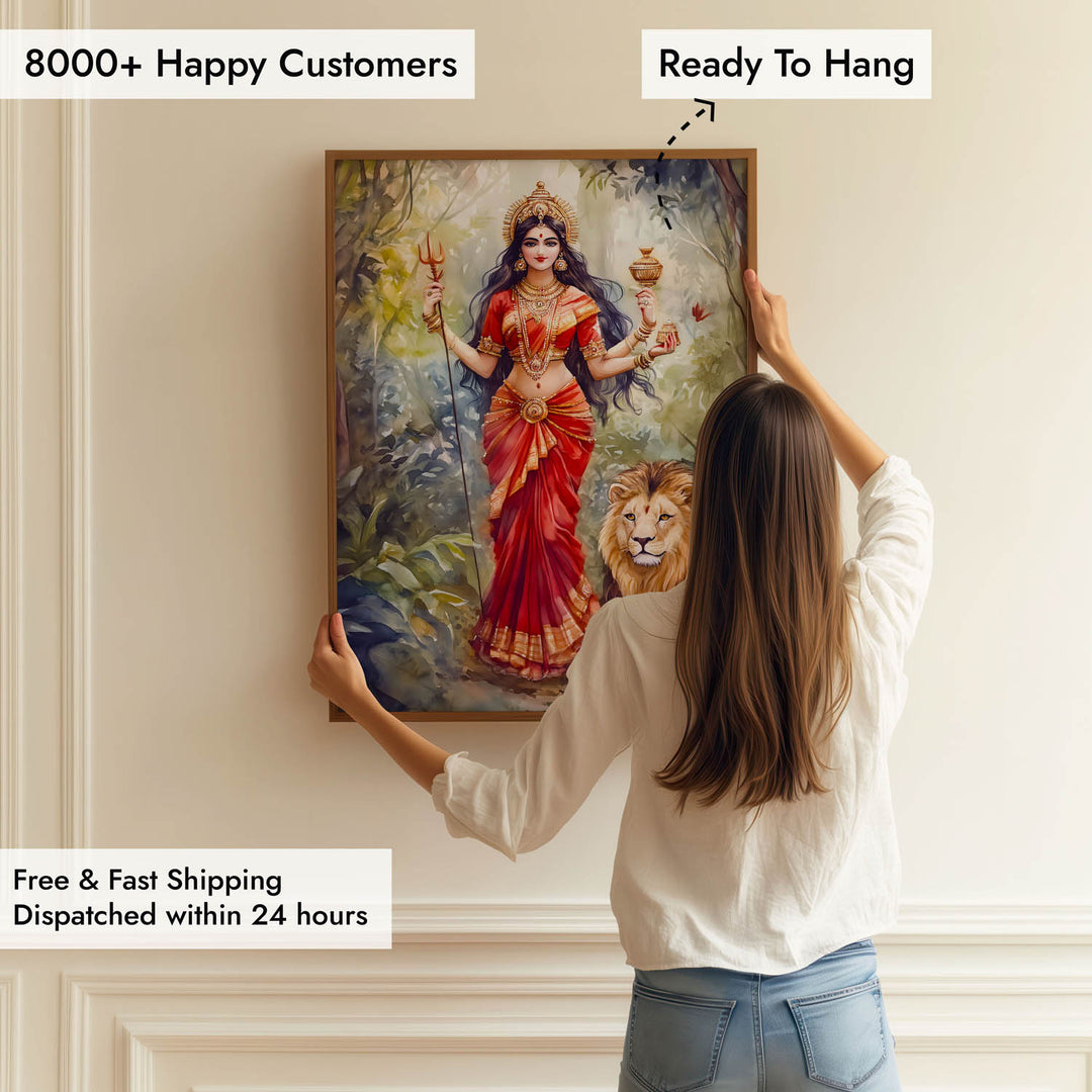 Goddess Durga with Lion - Vastu Painting