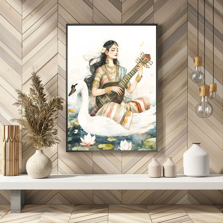 goddess-saraswati-sitting-on-swan-vastu-painting