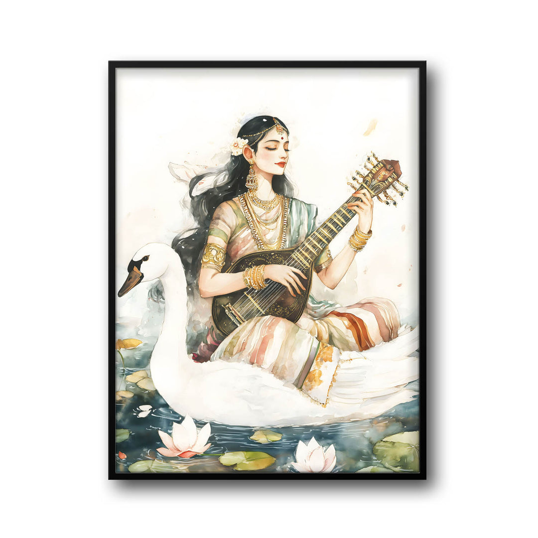 Goddess Saraswati sitting on Swan - Vastu Painting